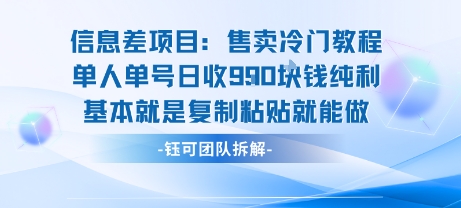信息差項目:售賣冷門教程單人單號日收9張純利基本就是復制粘貼就能做
