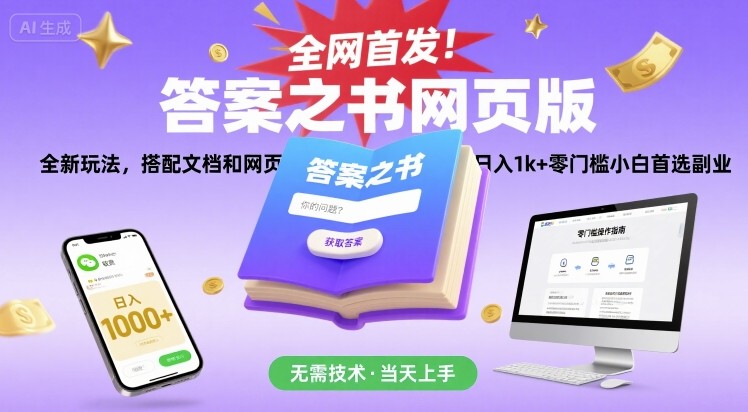 全網首發!答案之書網頁版,全新玩法,搭配文檔和網頁,日入1k+零門檻小白首選副業【揭秘】
