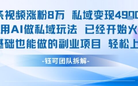 單條視頻私域變現4.9k+利用AI做私域玩法 已經開始火熱0基礎也能做的副業項目輕松上手
