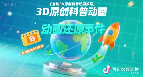 自制3D原創科普動畫教程，動畫還原事件，抖音最新熱門賽道，可過伙伴計劃