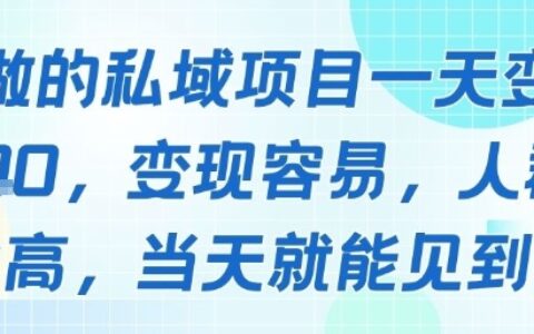 好做的私域項目一天變現(xiàn)1k+，變現(xiàn)容易，人群占比高，當天就能見到錢