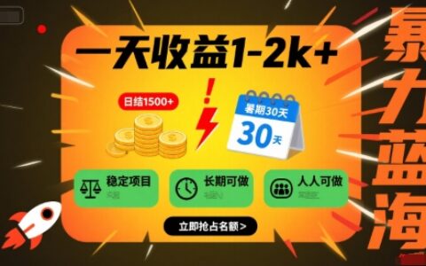 一天收益1-2k+ 穩定項目，暑期暴力藍海項目，長期穩定，人人可做【揭秘】