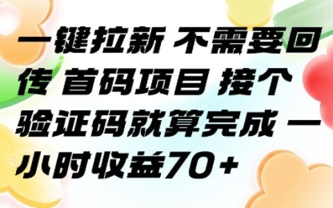一鍵拉新 不需要回傳 首碼項目 接個驗證碼就算完成 一小時收益70+【揭秘】