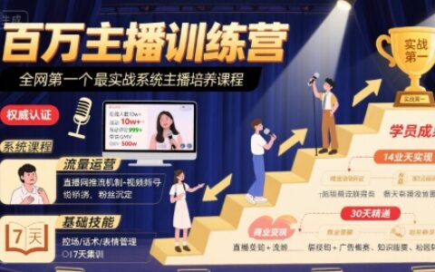 百萬主播訓(xùn)練營，全網(wǎng)第一個最實戰(zhàn)系統(tǒng)主播培養(yǎng)課程