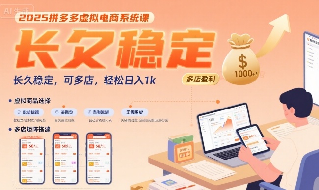 2025拼多多虛擬電商系統課,長久穩定,可多店,輕松日入1k