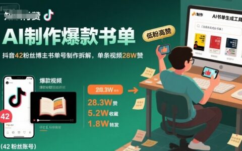 AI制作爆款書單，抖音42粉絲博主書單號制作拆解，單條視頻28W贊