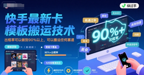 快手最新卡模板搬運技術，出框率可以做到90%以上，可以搬運任何賽道