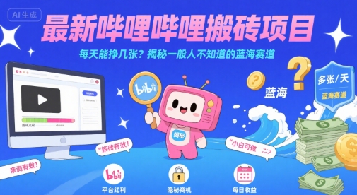 最新嗶哩嗶哩上B站搬磚項(xiàng)目,每天能掙幾張?揭秘一般人不知道的藍(lán)海賽道