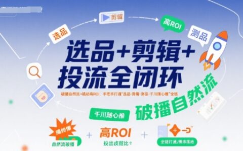 選品+剪輯+投流全閉環，破播自然流+撬動高ROI，手把手打通“選品-剪輯-測品-千川隨心推”全鏈