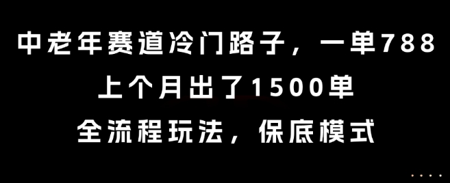 中老年賽道冷門路子，一單788，上個月出了1500單，全流程玩法，保底模式【揭秘】