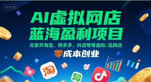 AI虛擬網店藍海盈利項目，在家開淘寶、拼多多、抖店等虛擬品網店，零成本創業