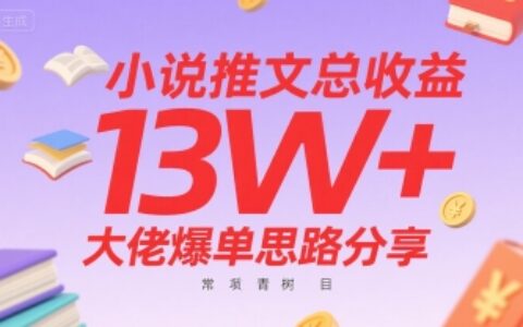 小說推文總收益13W+大佬爆單思路分享，常青樹項目