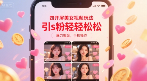 四開屏美女視頻玩法，引s粉輕輕松松，暴力掘金，手機操作【揭秘】