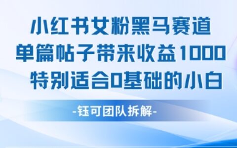 小紅書女粉黑馬賽道單篇帖子帶來收益1k+，特別適合0基礎(chǔ)的小白