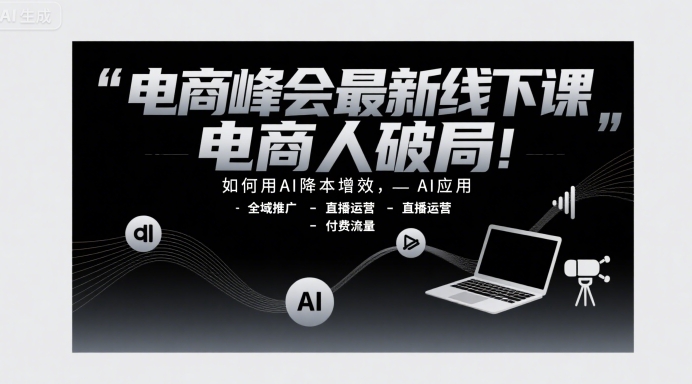 電商峰會最新線下課，電商人破局，如何用AI降本增效，AI應用-全域推廣-直播運營-付費流量