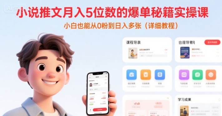 小說(shuō)推文月入5位數(shù)的爆單秘籍實(shí)操課,,小白也能從0粉到日入多張(詳細(xì)教程)