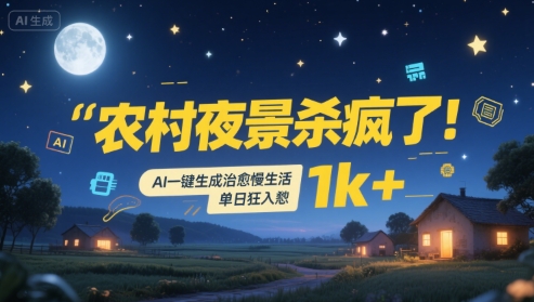 農村夜景殺瘋了！AI一鍵生成治愈系慢生活，單日狂入1k+