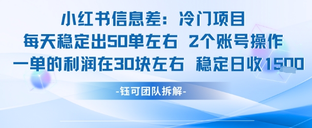 小紅書信息差冷門項目一單利潤30塊每天穩定1.5k左右2個賬號操作