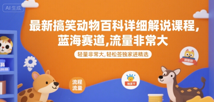 最新搞笑動(dòng)物百科詳細(xì)解說課程,藍(lán)海賽道,流量非常大,輕松簽獨(dú)家進(jìn)精選