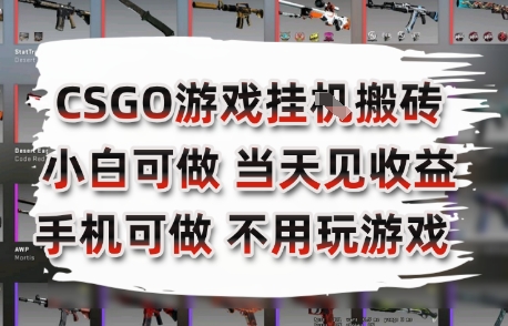 CSGO游戲掛G搬磚，小白純手機即可操作，不用電腦打游戲，日入3張+，副業網創項目【揭秘】