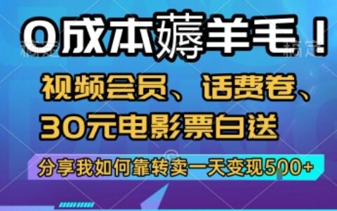 0成本薅羊毛!視頻會員、話費卷、30元電影票白送，分享我如何靠轉賣一天變現5張+【揭秘】