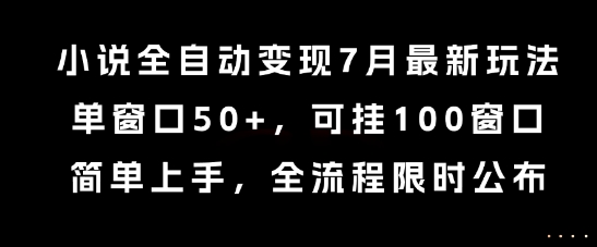小說全自動變現7月玩法，單窗口50+，可掛100窗口，簡單上手，全流程限時公布【揭秘】