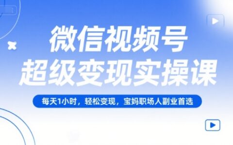 微信視頻號超級變現實操課，每天1小時，輕松變現，寶媽職場人副業首選