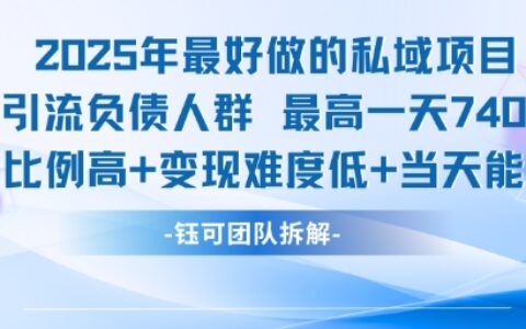 2025年最好做的私域項目，引流負債人群，最高一天變現7.4k，人群占比高，變現難度低，當天就能見到錢
