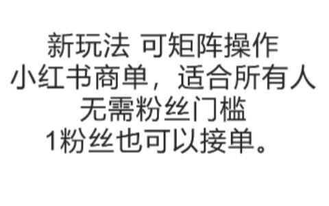 可矩陣操作，小紅書商單新玩法，適合所有人，無需粉絲門檻，1粉絲也可以接單