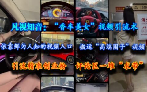 凡視知音：“香車美女”視頻引流術，依靠鮮為人知的視頻入口，搬運“高端圈子”視頻，引流精準創業粉，評論區一堆“求帶”