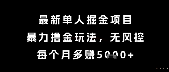 最新單人掘金項目，暴力擼金玩法，無風控，每個月多掙5k+【揭秘】