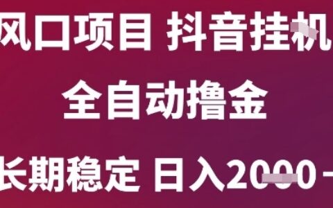 風口項目，六月最新玩法抖音無人掛G，全自動擼金，長期穩定 日入2k+【揭秘】