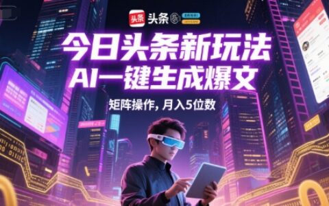 今日頭條新玩法，AI一鍵生成爆文，矩陣操作，月入5位數