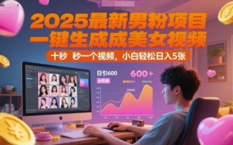 2025最新男粉項(xiàng)目，一鍵生成美女視頻，日引600+色粉 十秒一個(gè)視頻，小白輕松日入5張【揭秘】