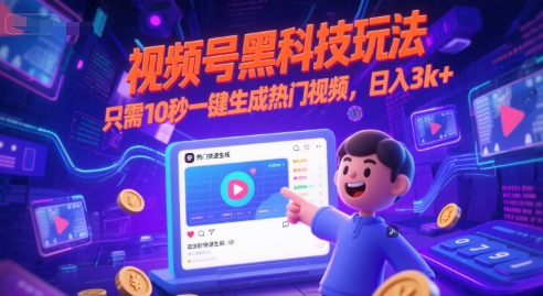 視頻號黑科技玩法，只需10秒一鍵生成熱門視頻，日入3k+【揭秘】