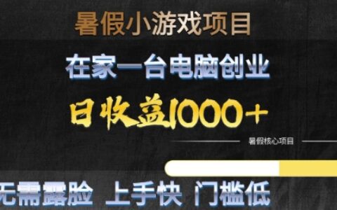 暑假小游戲項目，在家一臺電腦創業，日收益1k+，無需露臉，上手快門檻低【揭秘】