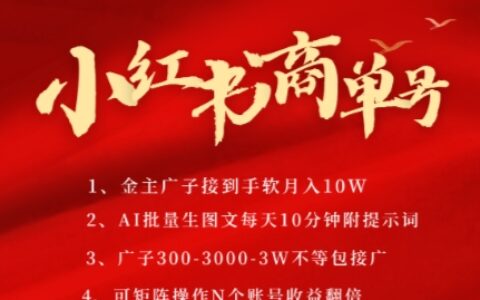 小紅書商單號，AI輕松制作PLOG圖文，商單接到手軟3張-3k一條，每天輕松十分鐘，矩陣n個賬號，月入幾個W