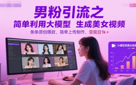 男粉引流之簡單利用大模型生成美女視頻，條條原創爆款，簡單上傳制作，變現日1k+