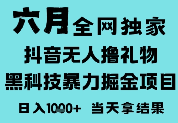 25年6月高爆抖音無人直播最新擼音浪掘金項目，門檻低小白可做，無腦日入1k，可矩陣放大【揭秘】