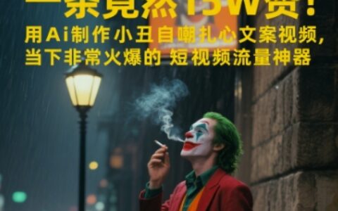 一條視頻竟然15W贊！用AI制作小丑自嘲扎心文案視頻，當下非常火爆的短視頻流量神器
