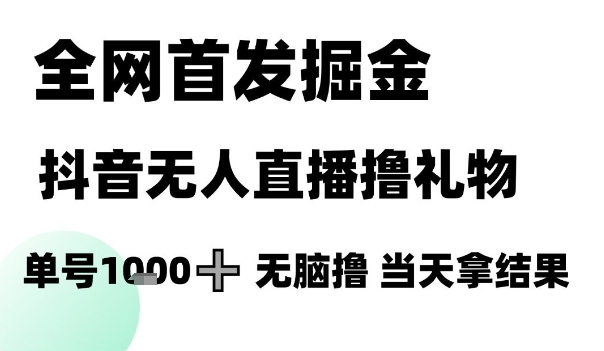 全網首發掘金抖音無人直播擼禮物，單號1k +無腦擼，當天拿結果【揭秘】