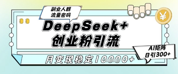 DeepSeek+創業粉精準引流，全新分享課4.0玩法，AI矩陣日引300+，多種變現方式，穩定月入1W