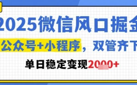 2025微信風口掘金，公眾號+小程序雙管齊下，單日穩定變現1k+【揭秘】