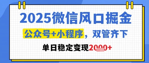 2025微信風口掘金,公眾號+小程序雙管齊下,單日穩(wěn)定變現(xiàn)1k+【揭秘】