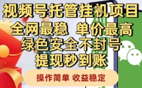 視頻號托管掛G項目全網最穩，單價最高，綠色安全不封號提現秒到賬，操作簡單，收益穩定【揭秘】
