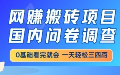 網創搬磚項目，國內問卷調查，小白輕松上手，一天三四張的也不難，干就完了【揭秘】
