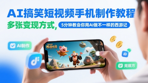 AI搞笑短視頻手機制作教程，多張變現方式，5分鐘教會你用AI做不一樣的西游記