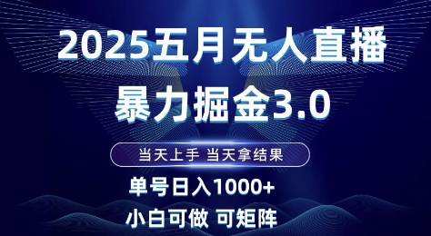 2025五月無人直播暴力掘金3.0,當天上手,當天拿結果,單號日入1k+小白可做可矩陣【揭秘】