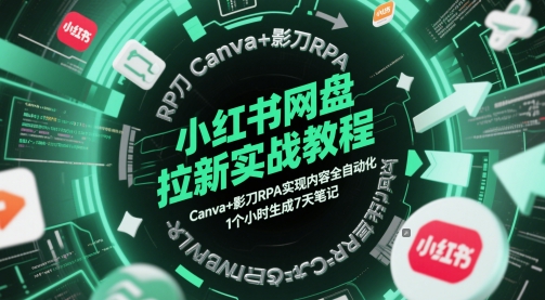 小紅書網盤拉新實戰教程，Canva+影刀RPA實現內容全自動化，1個小時生成7天筆記