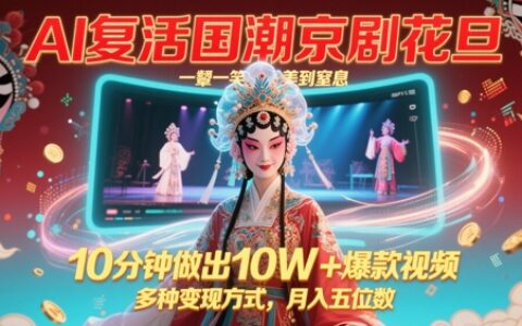 AI復活國潮京劇花旦，一顰一笑美到窒息，10分鐘做出10W+爆款視頻，多種變現方式，月入五位數